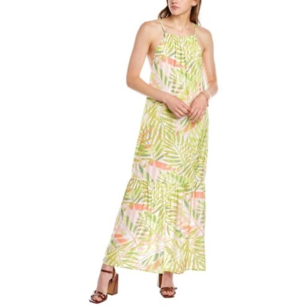 H Halston Tropical Palm Lime Punch Spagetti Strap Maxi Dress Size XS NWT - Picture 10 of 10